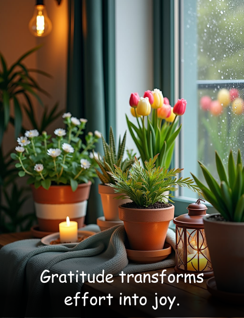 Gratitude transforms effort into joy.