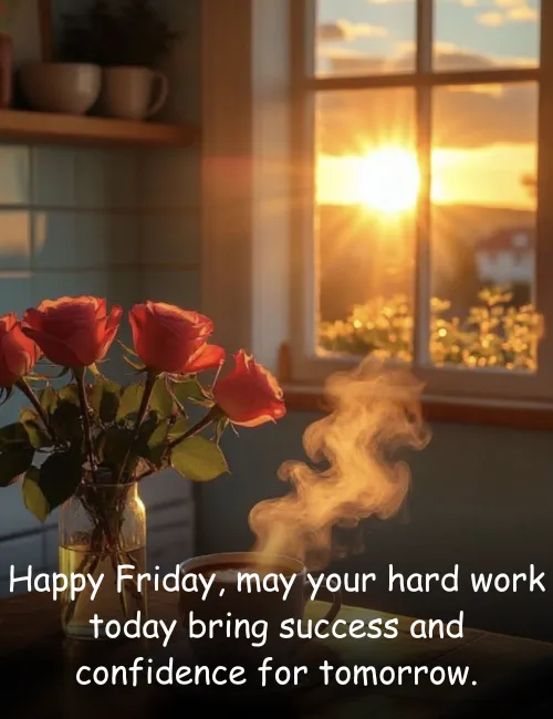 Happy Friday, may your hard work today bring success and confidence for tomorrow.