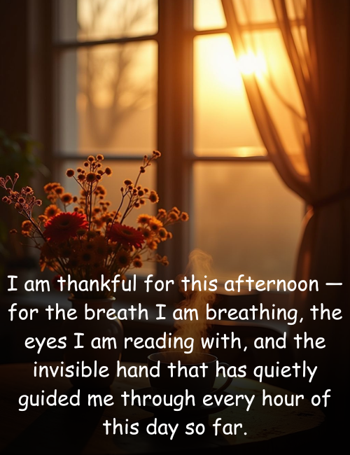 I am thankful for this afternoon — for the breath I am breathing, the eyes I am reading with, and the invisible hand that has quietly guided me through every hour of this day so far