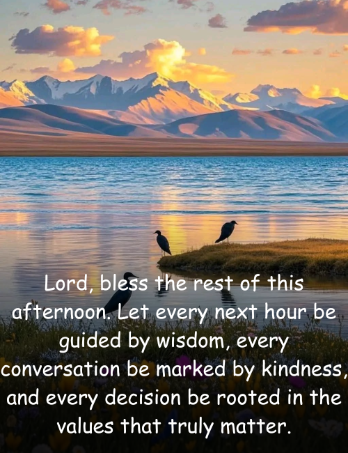 Lord, bless the rest of this afternoon. Let every next hour be guided by wisdom, every conversation be marked by kindness, and every decision be rooted in the values that truly matter.