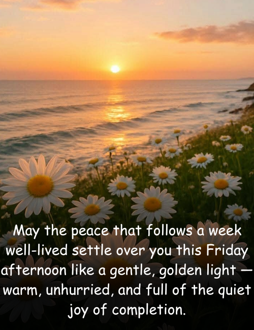 May the peace that follows a week well-lived settle over you this Friday afternoon like a gentle, golden light — warm, unhurried, and full of the quiet joy of completion