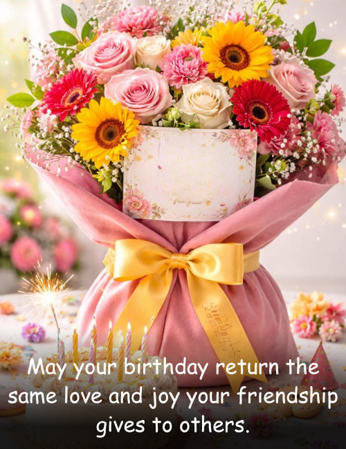 May your birthday return the same love and joy your friendship gives to others