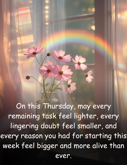 On this Thursday, may every remaining task feel lighter, every lingering doubt feel smaller, and every reason you had for starting this week feel bigger and more alive than ever