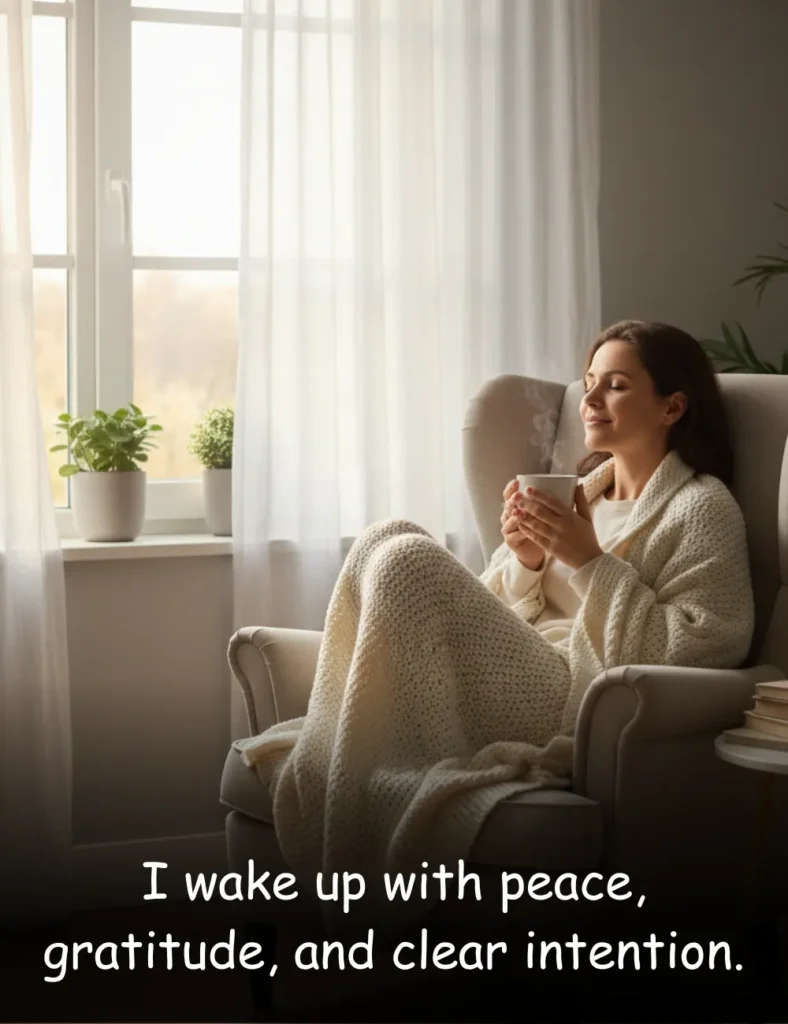 I wake up with peace, gratitude, and clear intention.