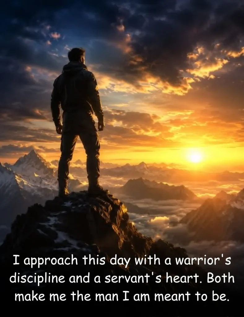 I approach this day with a warrior's discipline and a servant's heart. Both make me the man I am meant to be.