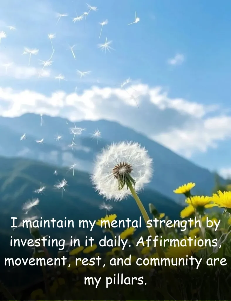 I maintain my mental strength by investing in it daily. Affirmations, movement, rest, and community are my pillars.
