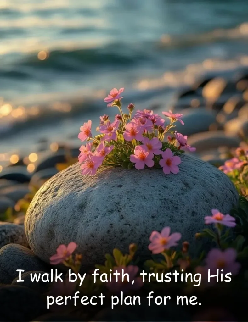 I walk by faith, trusting His perfect plan for me.