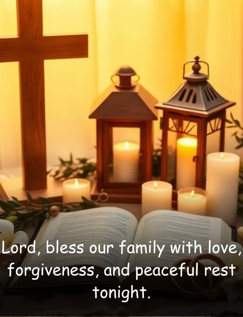 Lord, bless our family with love, forgiveness, and peaceful rest tonight.