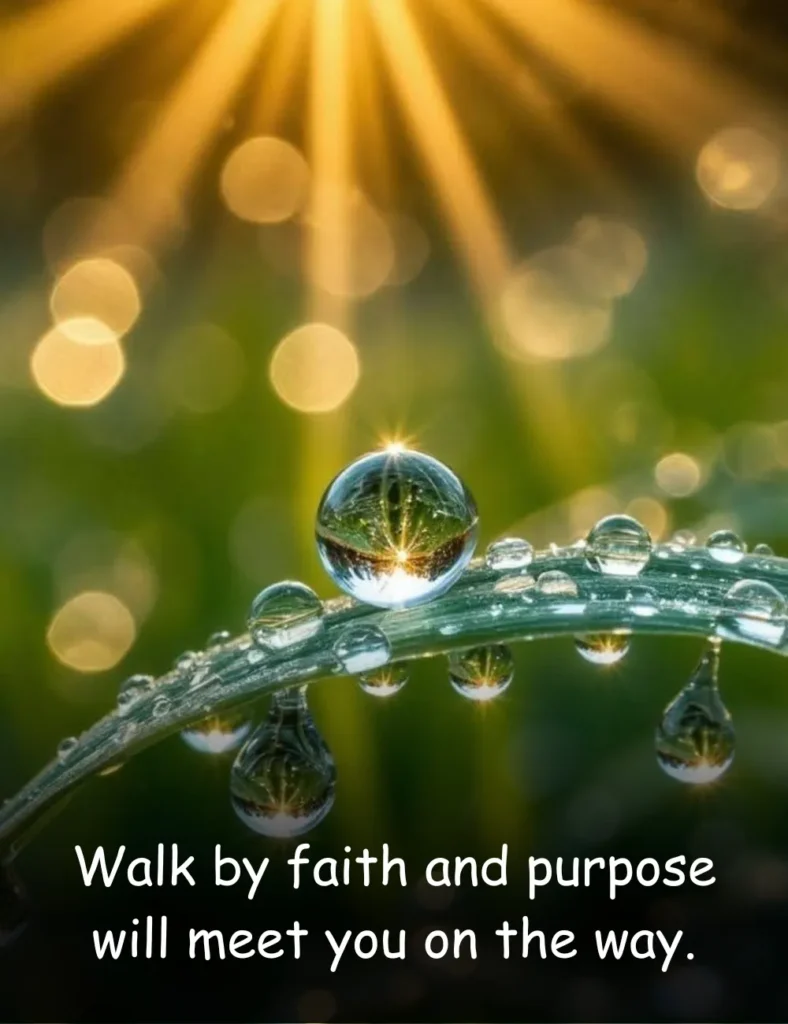 Walk by faith and purpose will meet you on the way.